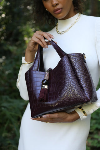 Etta Black Cherry Croc Small Tote