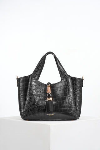 Etta Black Croc Small Tote