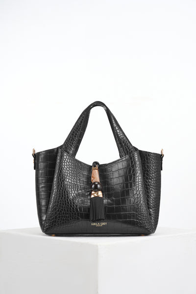 Etta Black Croc Small Tote