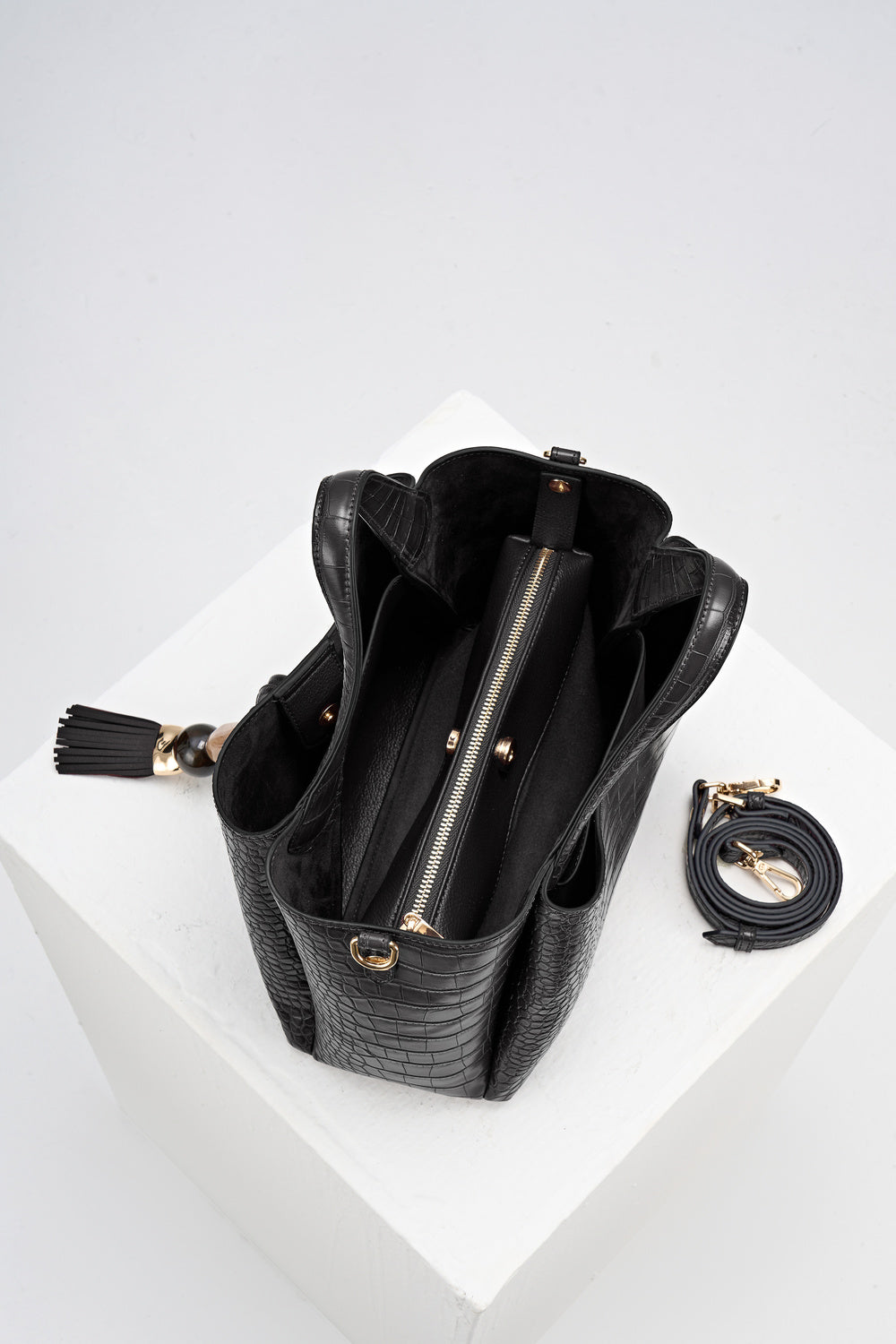 Etta Black Croc Small Tote