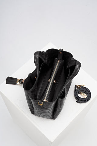 Etta Black Croc Small Tote