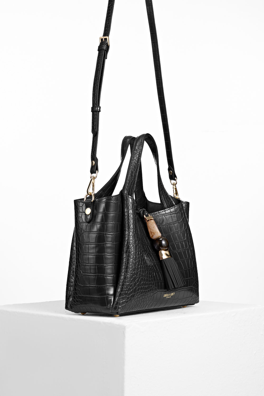 Etta Black Croc Small Tote