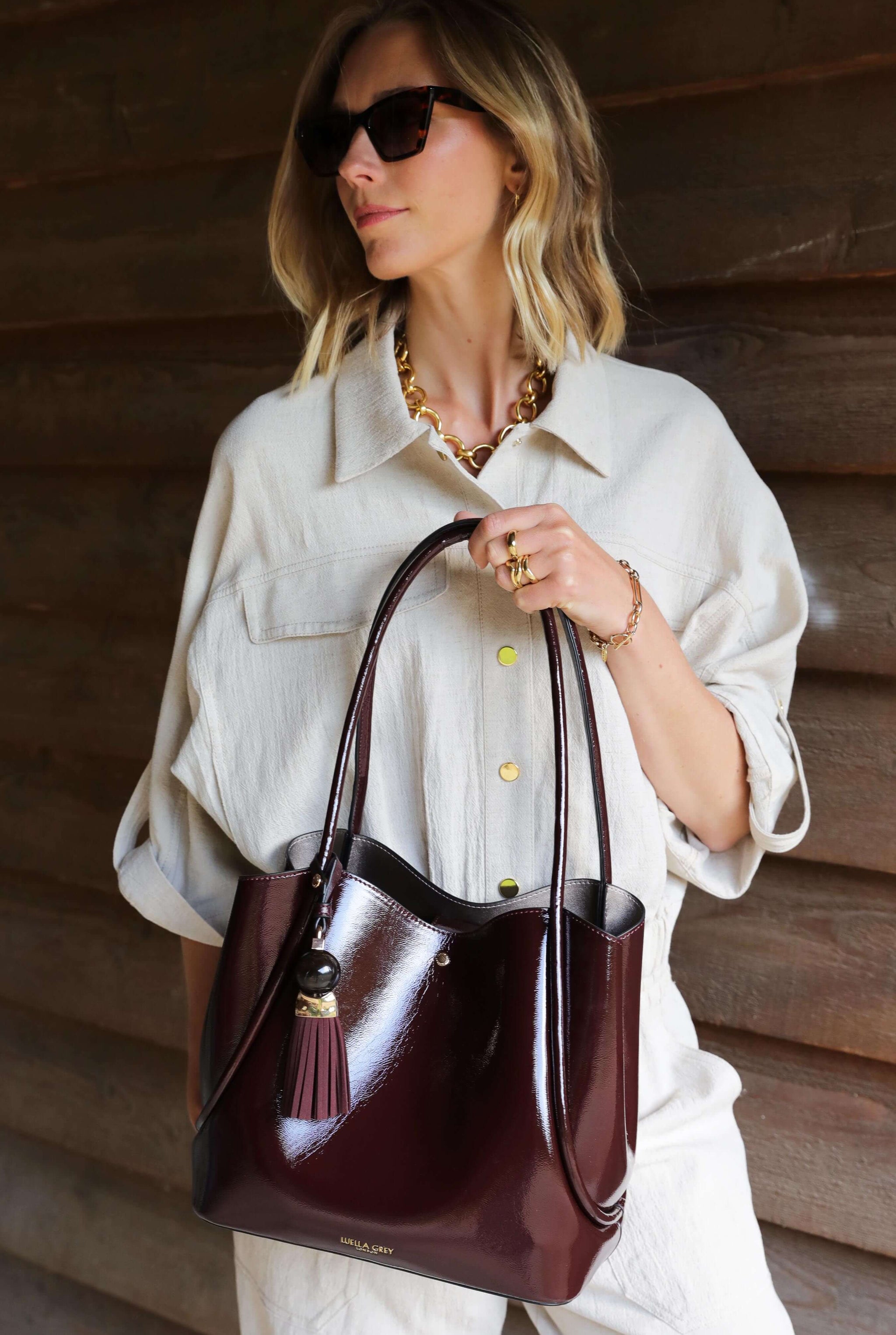 Floella Black Cherry Patent Tote