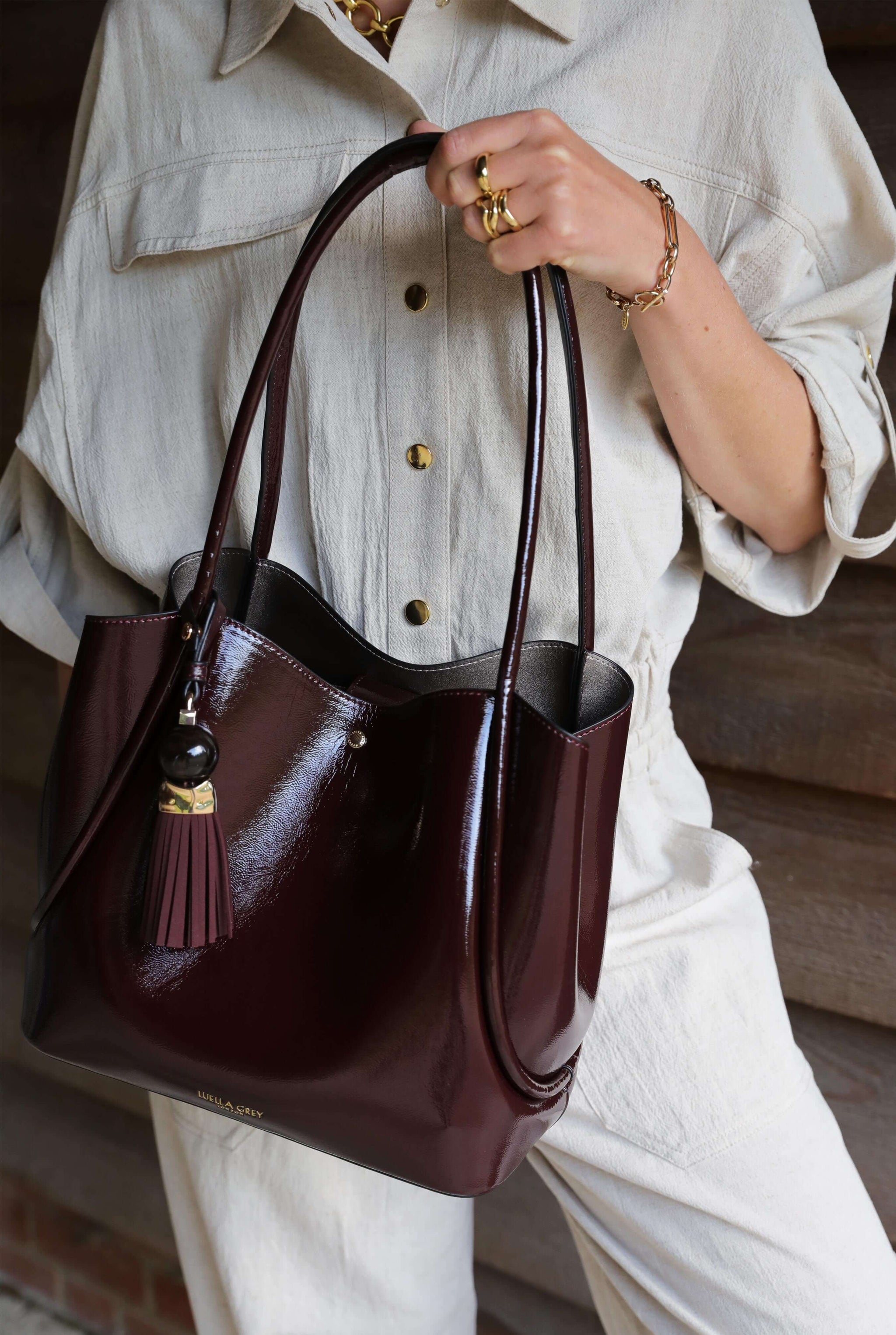 Floella Black Cherry Patent Tote