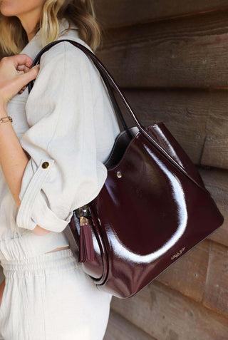Floella Black Cherry Patent Tote