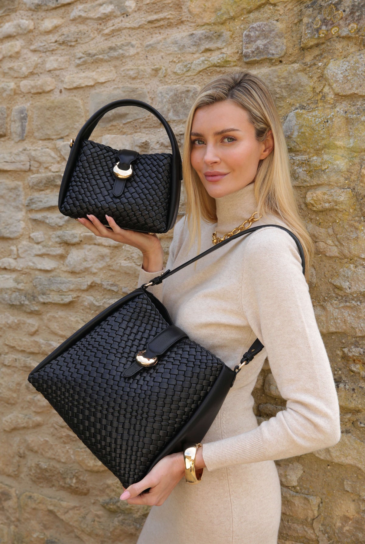 Flora Black Weave Hobo