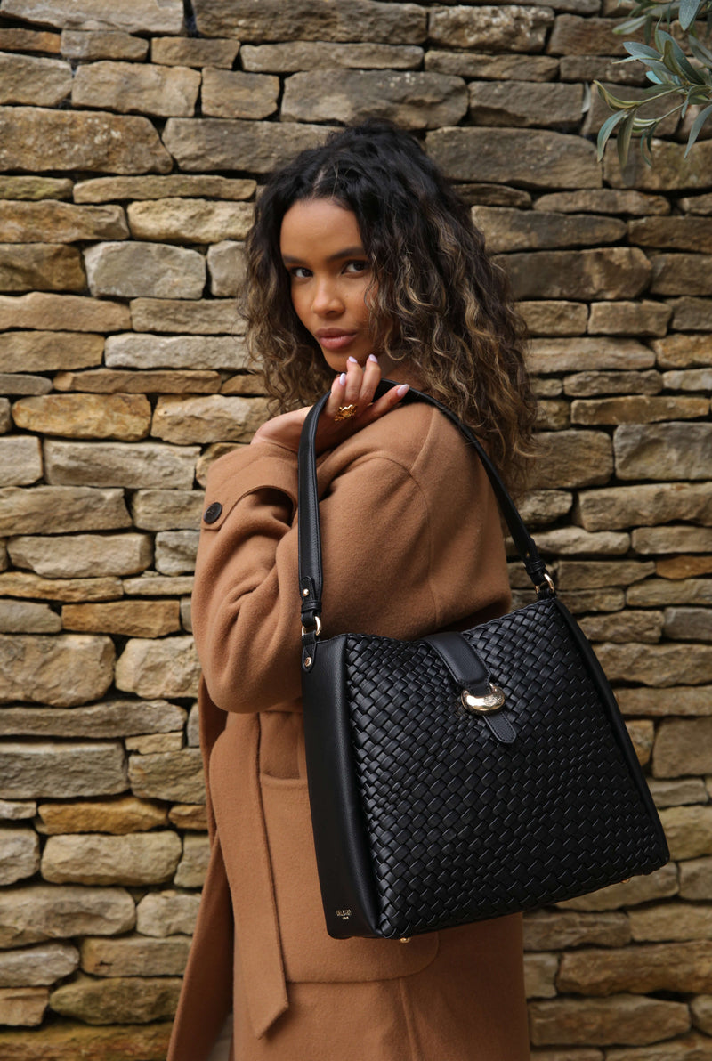 Flora Black Weave Hobo