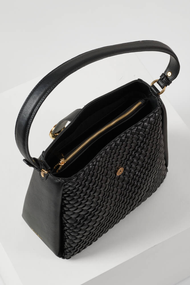 Flora Black Weave Hobo