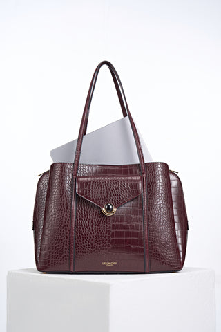 Francois Black Cherry Croc Laptop Tote