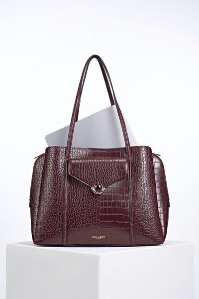 Francois Black Cherry Croc Laptop Tote