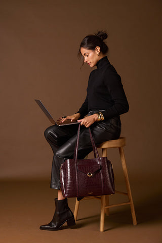 Francois Black Cherry Croc Laptop Tote