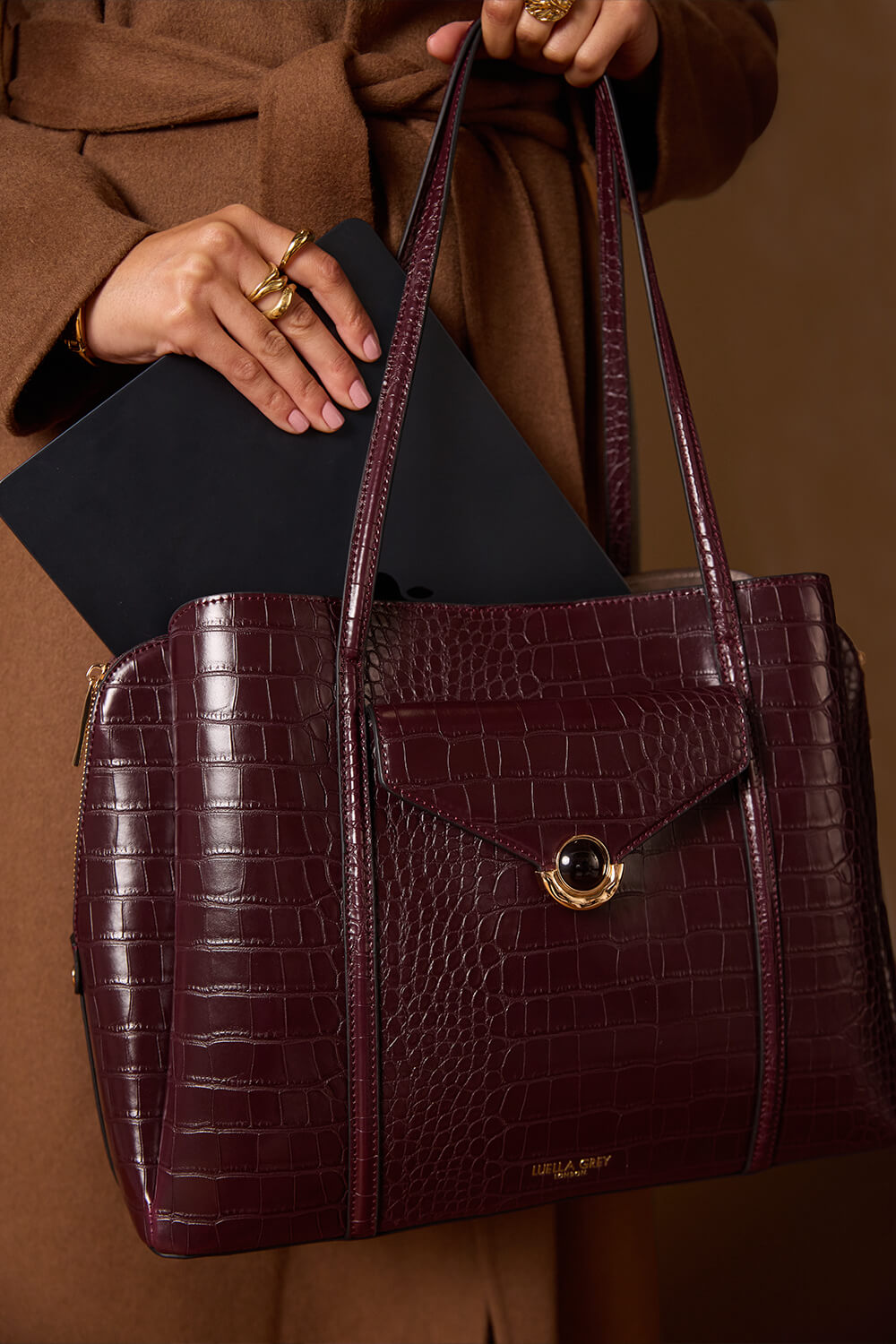 Francois Black Cherry Croc Laptop Tote
