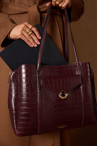 Francois Black Cherry Croc Laptop Tote