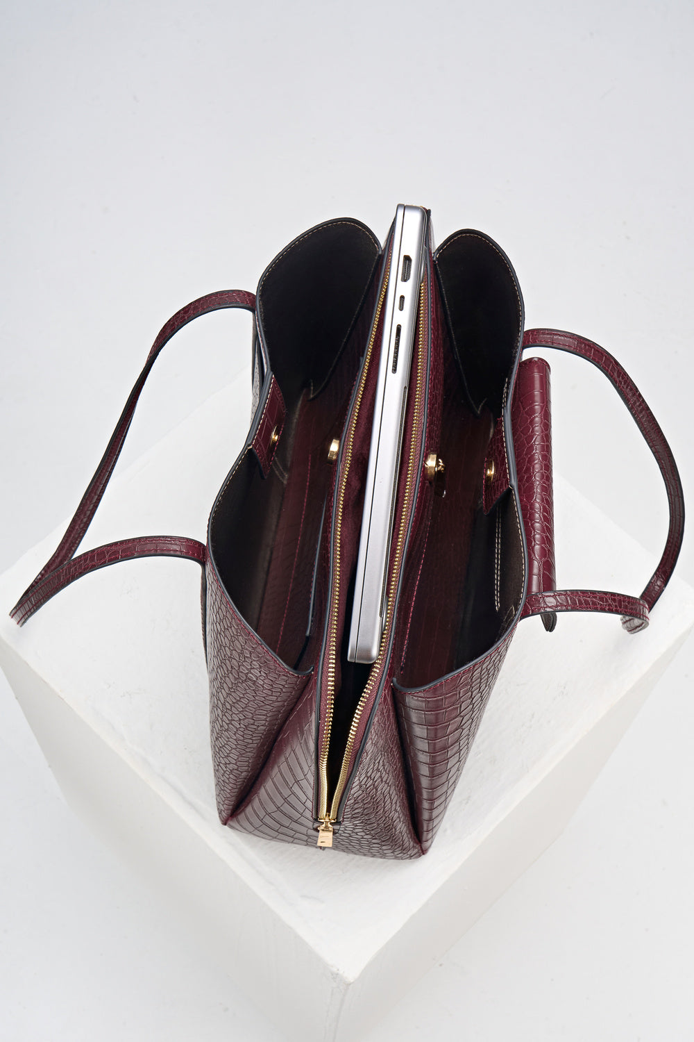 Francois Black Cherry Croc Laptop Tote