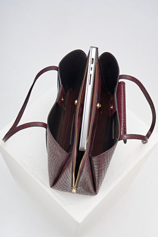 Francois Black Cherry Croc Laptop Tote