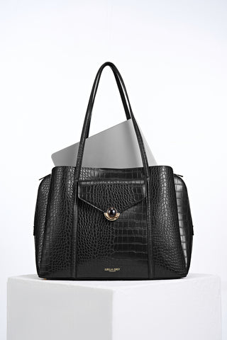 Francois Black Croc Laptop Tote
