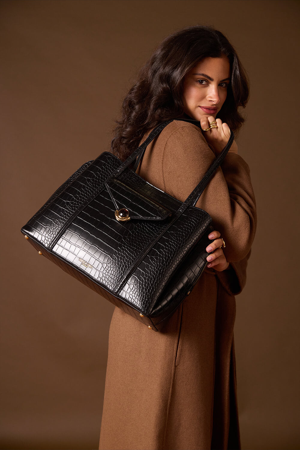 Francois Black Croc Laptop Tote