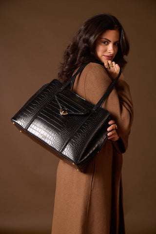 Francois Black Croc Laptop Tote
