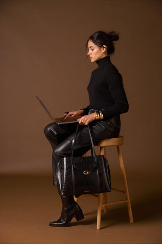 Francois Black Croc Laptop Tote