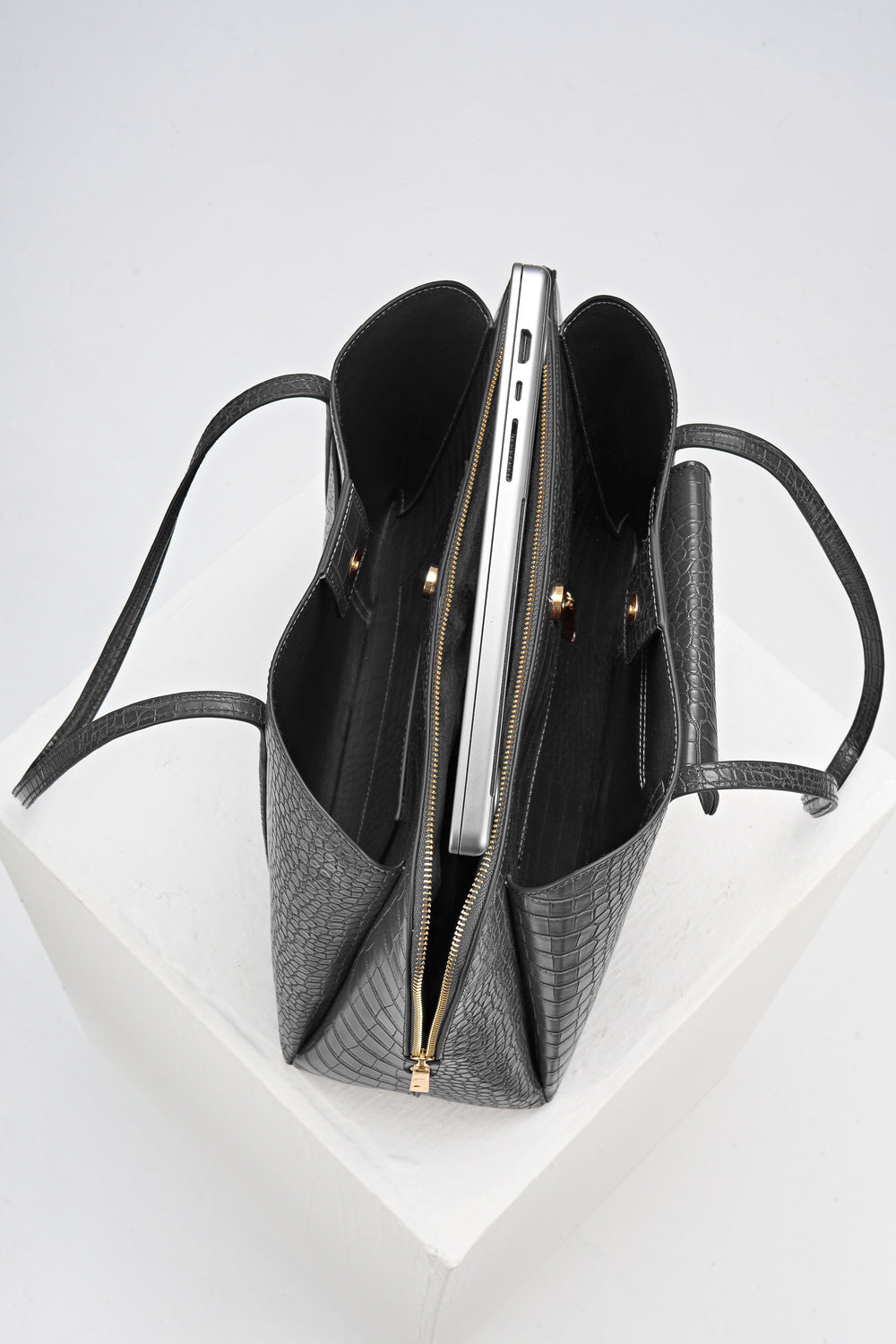 Francois Black Croc Laptop Tote