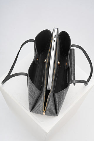 Francois Black Croc Laptop Tote