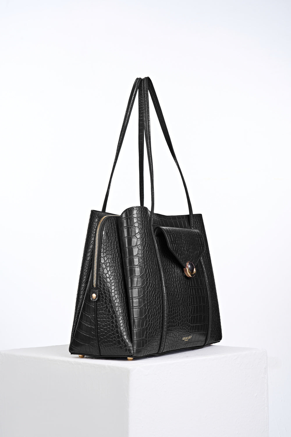 Francois Black Croc Laptop Tote