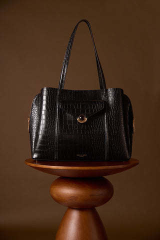 Francois Black Croc Laptop Tote
