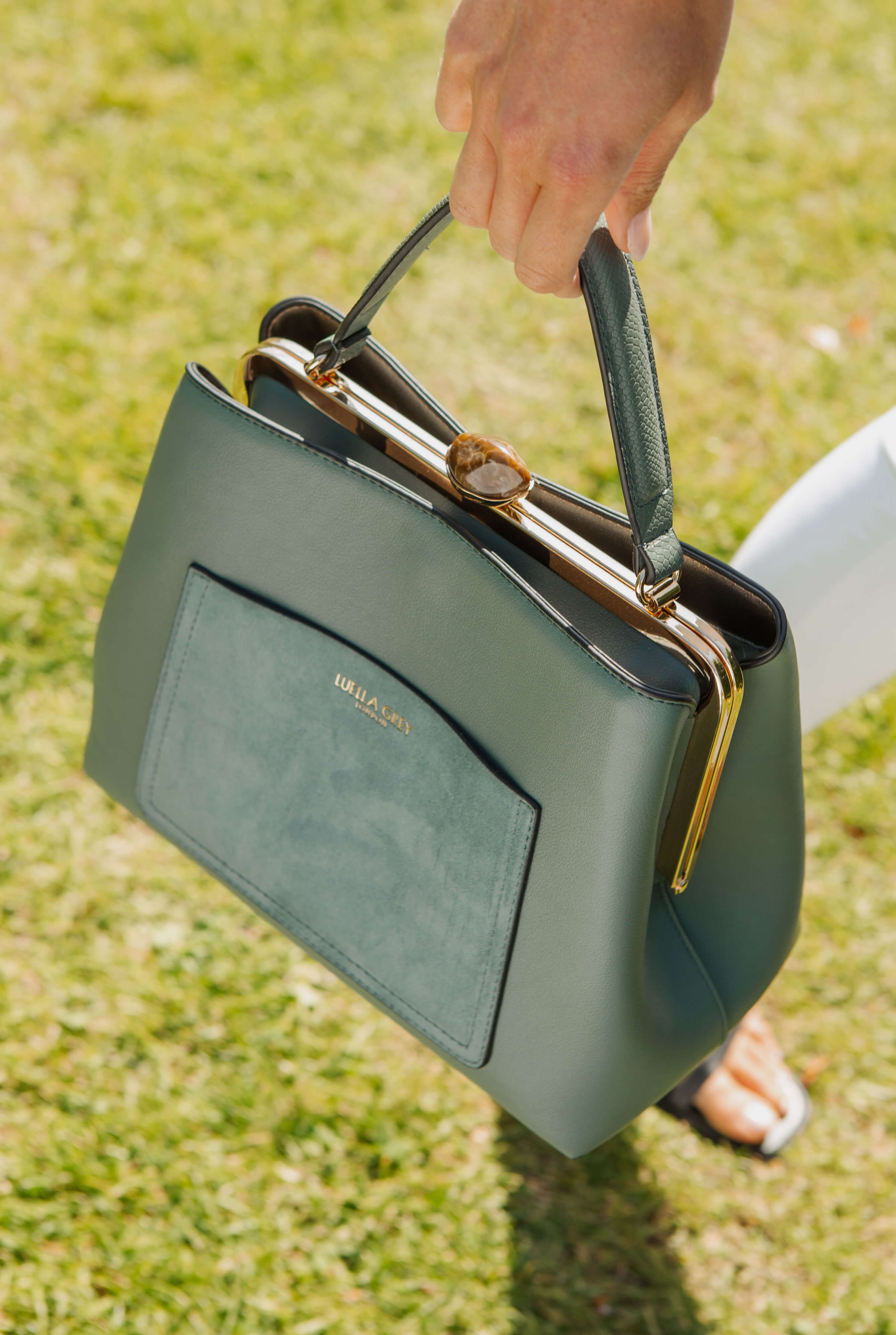 Hannah Sea Green Framed Tote