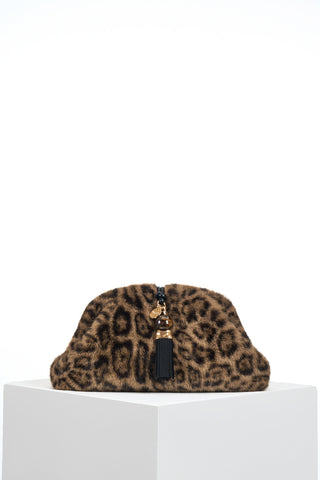 Indigo Leopard Faux Fur Oversized Clutch