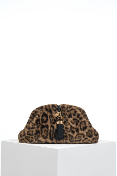 Indigo Leopard Faux Fur Oversized Clutch