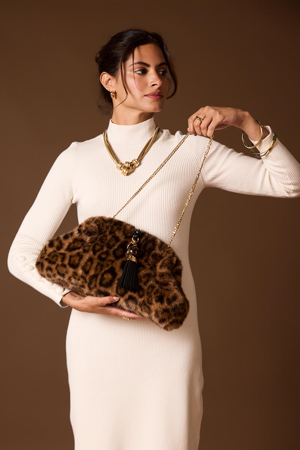 Indigo Leopard Faux Fur Oversized Clutch