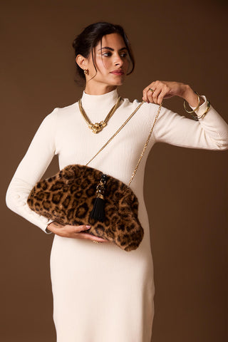 Indigo Leopard Faux Fur Oversized Clutch