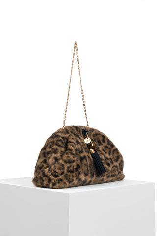 Indigo Leopard Faux Fur Oversized Clutch