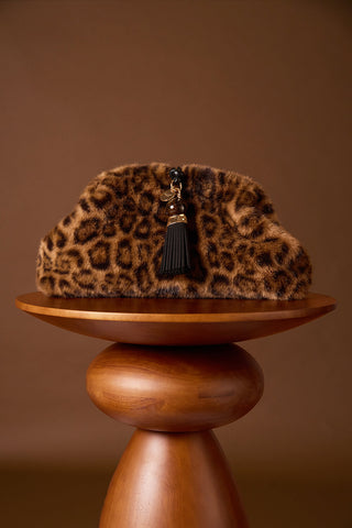 Indigo Leopard Faux Fur Oversized Clutch