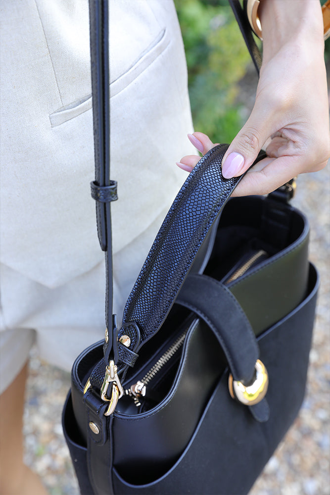 Indra Black Bucket Crossbody