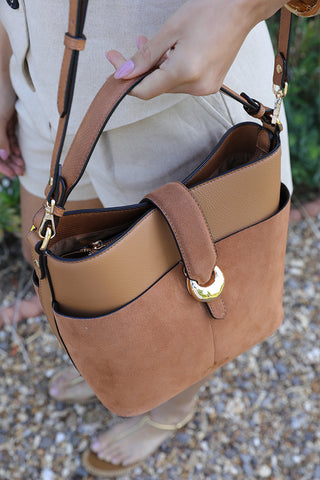 Indra Camel Bucket Crossbody
