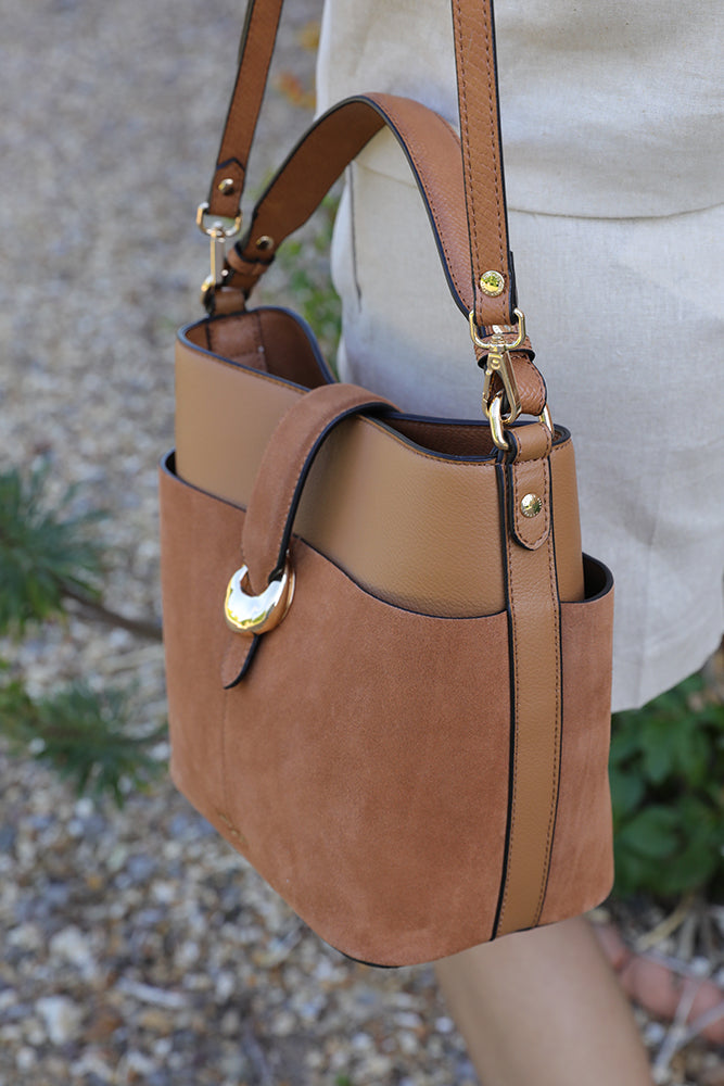 Indra Camel Bucket Crossbody