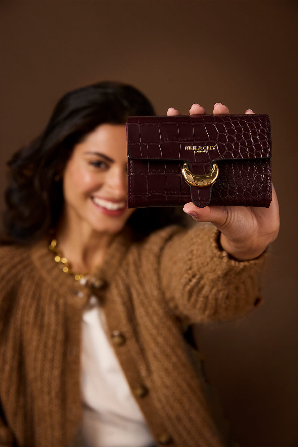 Letitia Black Cherry Croc Medium Purse