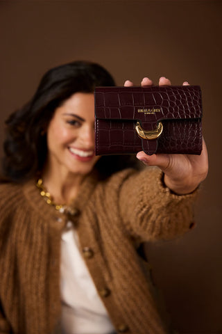 Letitia Black Cherry Croc Medium Purse