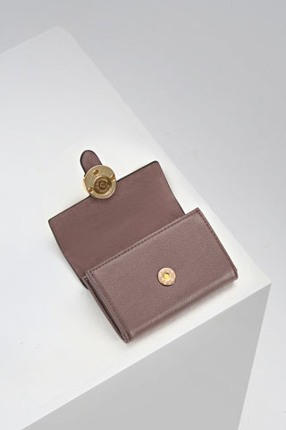 Front of Letitia Fawn faux leather Medium Purse open showing the use of the Cannon Street clasp
