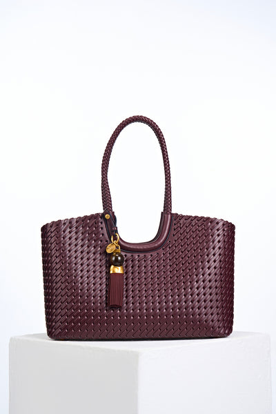Lillie Black Cherry Whipstitch Tote