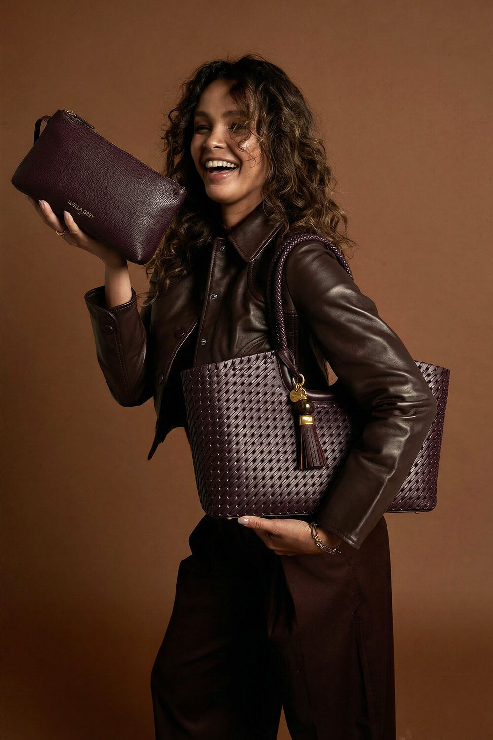 Lillie Black Cherry Whipstitch Tote