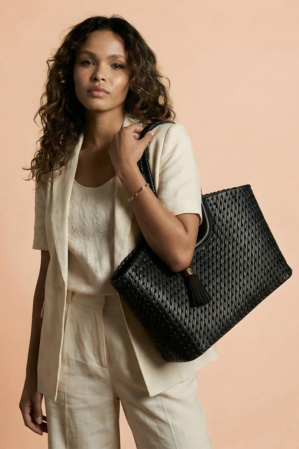 Lillie Black Whipstitch Tote