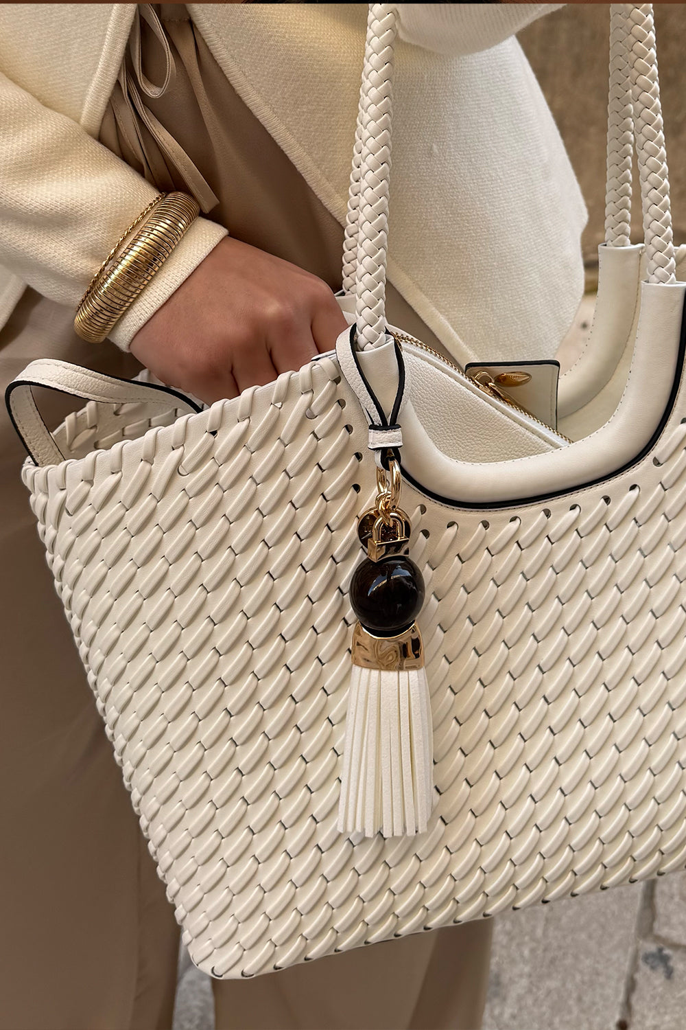 Lillie White Whipstitch Tote