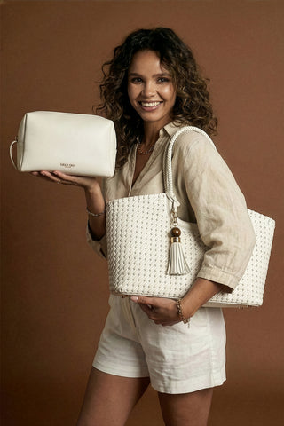 Lillie White Whipstitch Tote