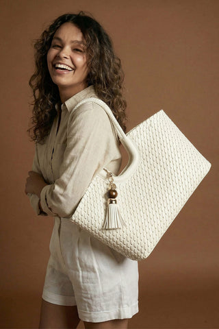 Lillie White Whipstitch Tote