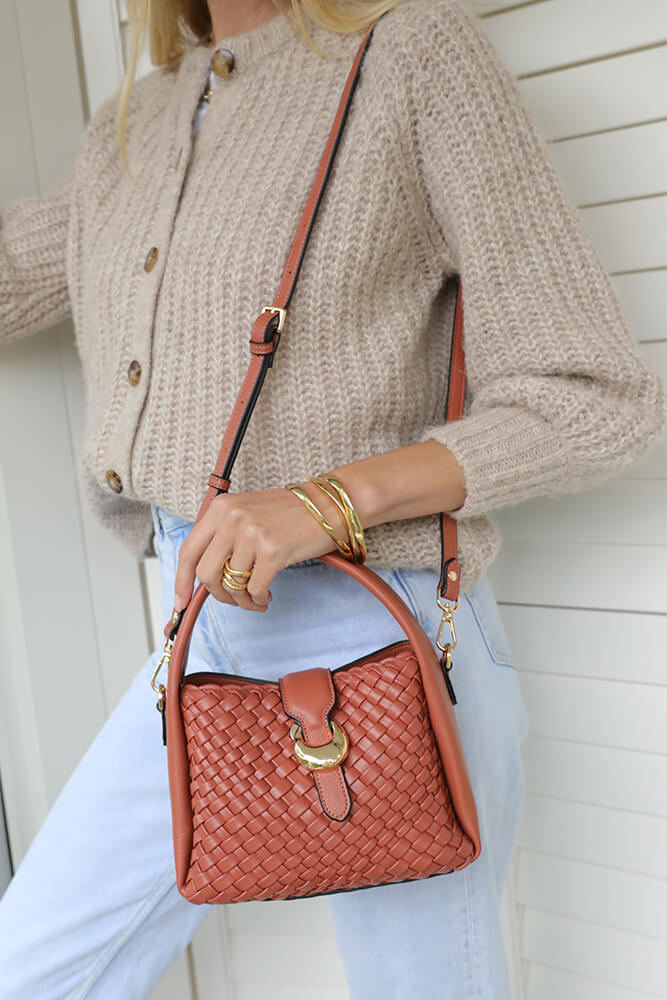 Maggie Woven Crossbody Bag | Top Handle Handbag with Clasp