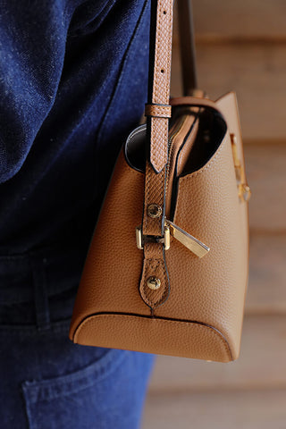 Margy Camel Zip Top Crossbody