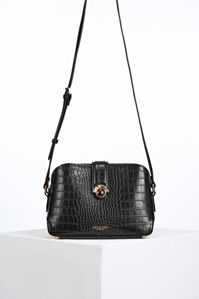 Mills Black Croc Crossbody
