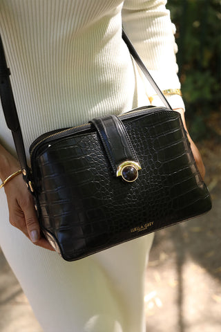 Mills Black Croc Crossbody
